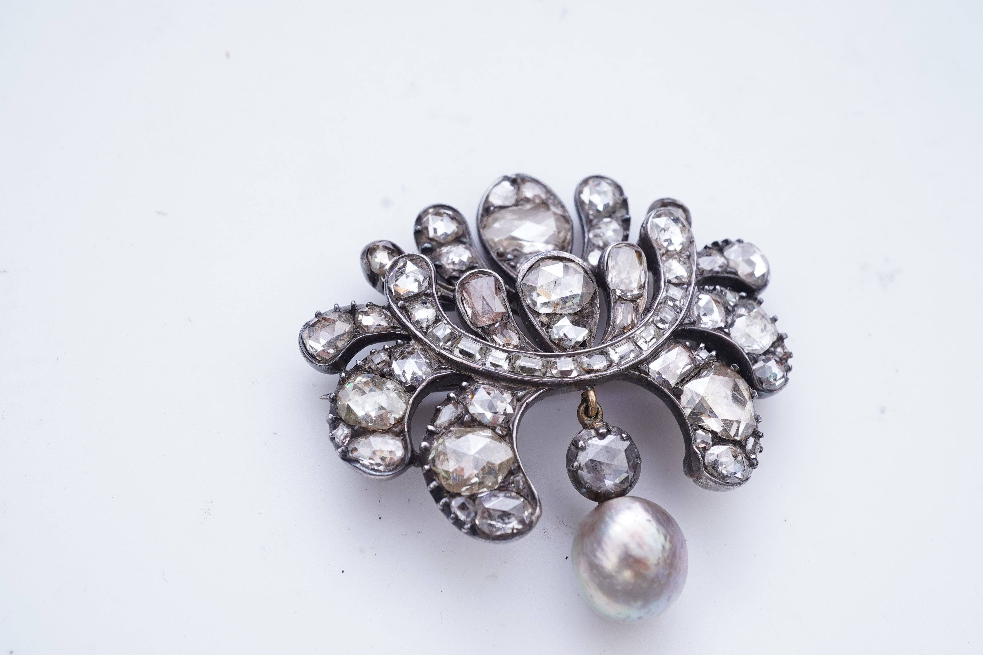 A rare diamond and natural pearl brooch, possibly Ottoman, early 19th century and later